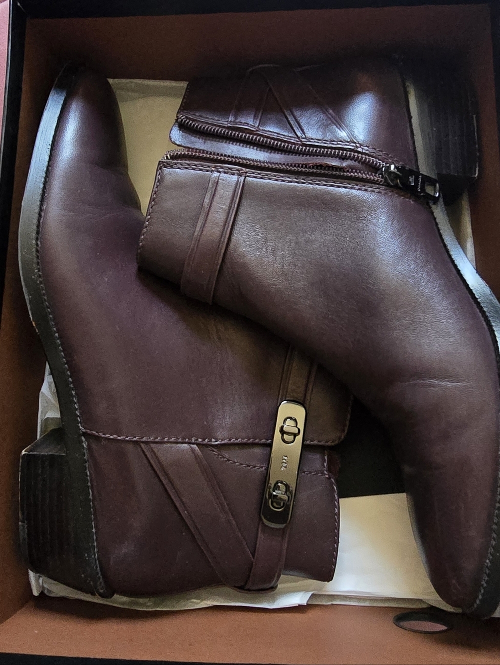 Coach Coleen Soft Shine Calf Warm Oxblood Leather Boots Brown Size 8 NIB